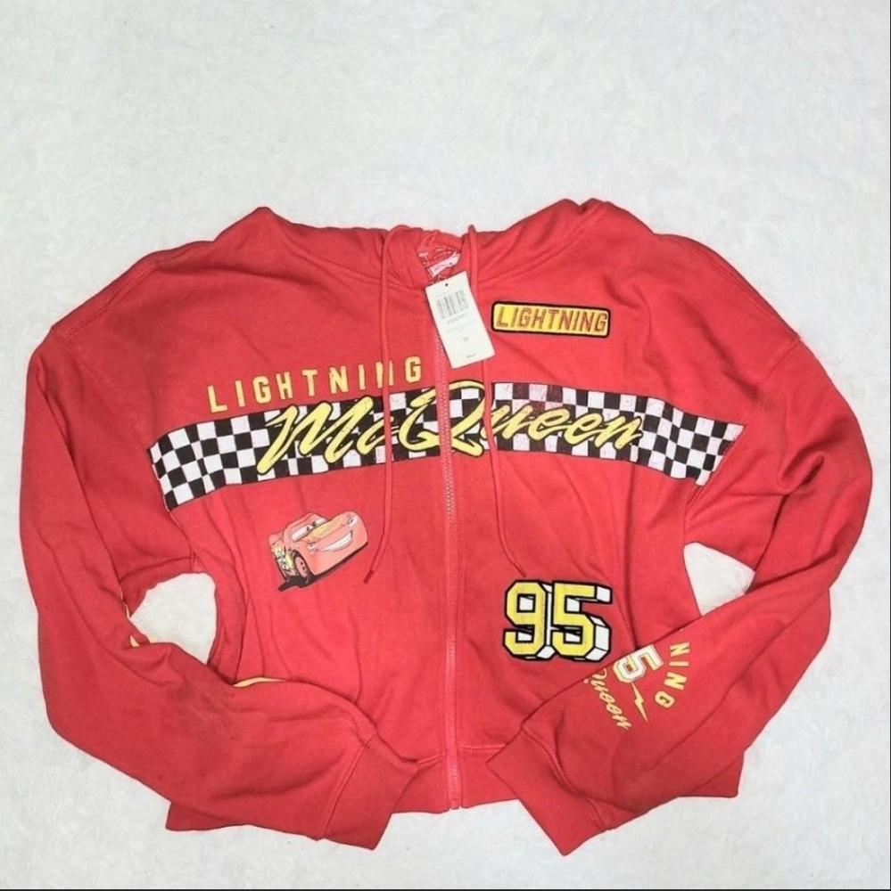 Hot Topic Disney Pixar Cars Lightning Mcqueen Cropped Hood Women's US 2X! NWT